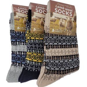 Men's Faux Lamb Wool Crew Socks, Warm Winter Heavy Duty, 3 Pairs